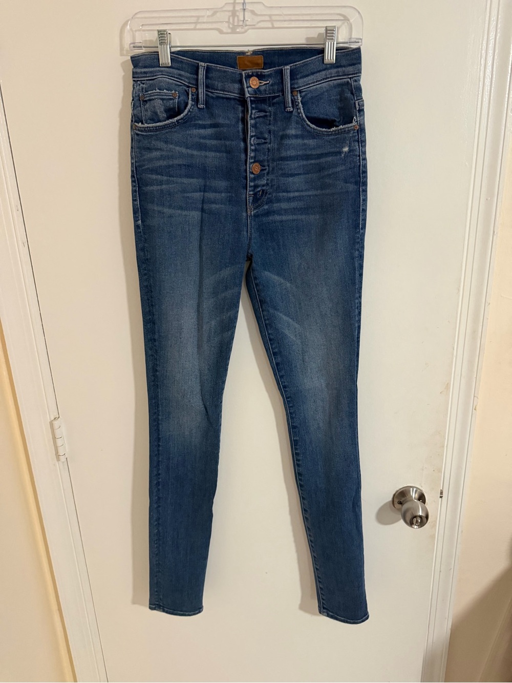 MOTHER Dark Blue Button-Fly Skinny Jeans